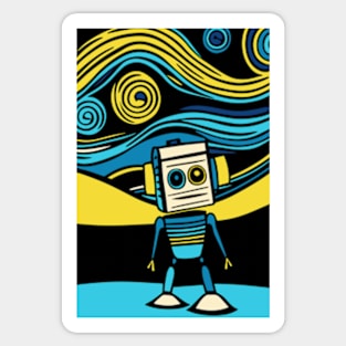 Robot on a Starry Night Sticker